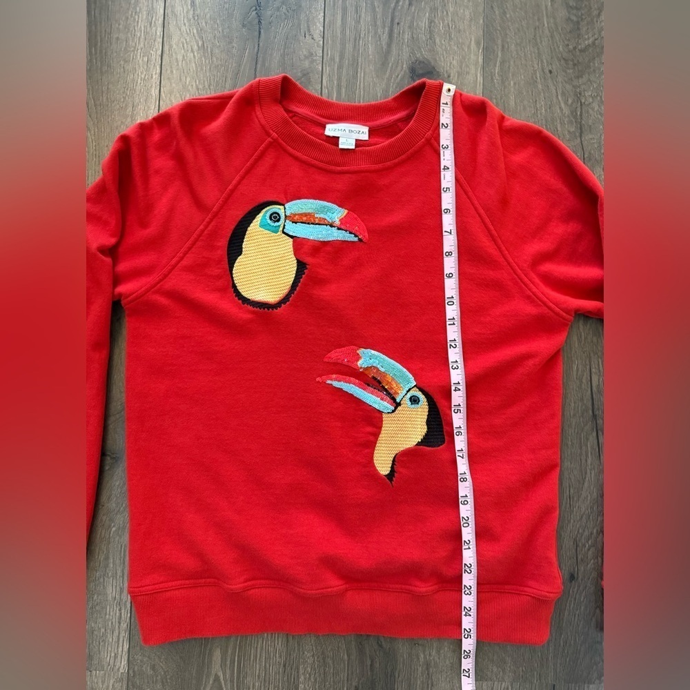 Uzma Bozai Red Toucan Hand Embellished Sweater Size Medium - Picture 2 of 8